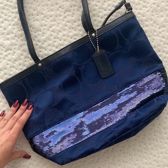 Coach Handbags - COACH Logo Purple and Blue Sparkle Sequin Satin Tote Bag